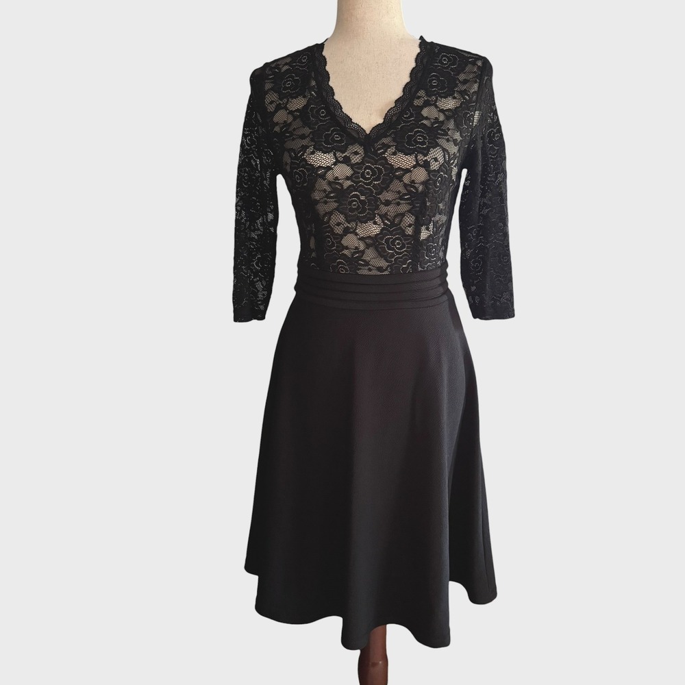 HOMEYEE Black Floral Lace A Line Cocktail Dress Whimsigoth sz S 4 Goth Romantic